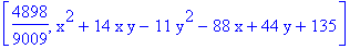 [4898/9009, x^2+14*x*y-11*y^2-88*x+44*y+135]